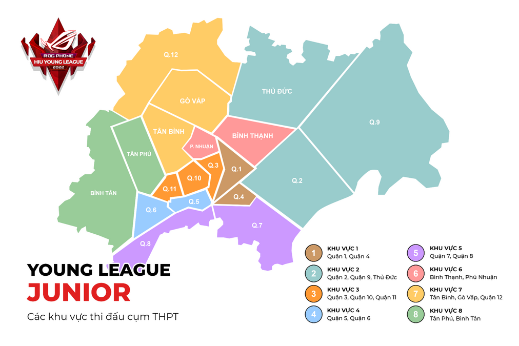 Các tuyển thủ Junior League sẽ thi đấu tại 08 khu vực trên địa bàn TP.HCM